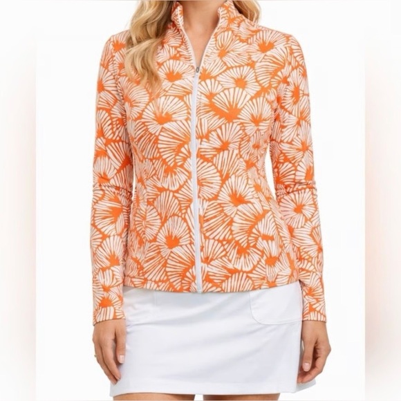 Tommy Bahama Jackets & Blazers - Tommy Bahama Golf Full Zip Orange Print Long Sleeve Jacket Outdoor Active Medium